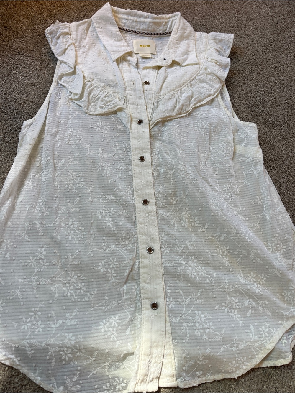 🌼🌼🌼Maeve Anthropologie Swiss Dot Floral Ruffle Yoke 💯% Cotton Ivory Blouse